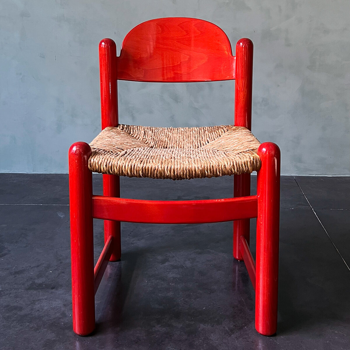 chaise Padova par Hank Lowenstein en bois laqué rouge et paille